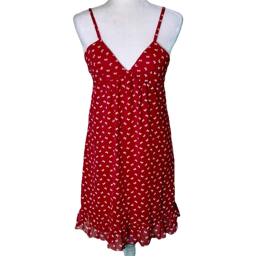 Women’s Red Flowy Babydoll Mini‎ Dress Spaghetti Strap Ruffle Hem Summer Size 5